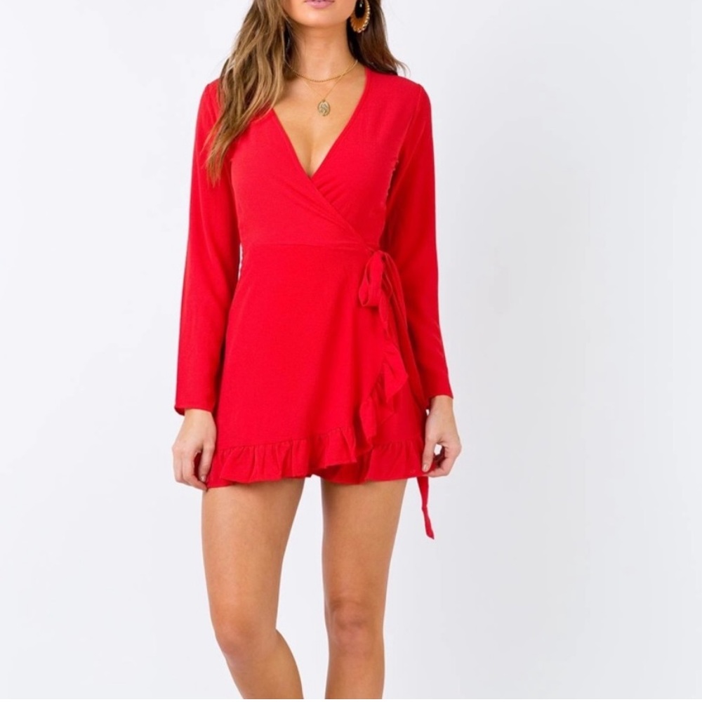 Princess Polly Red Wrap Mini Dress